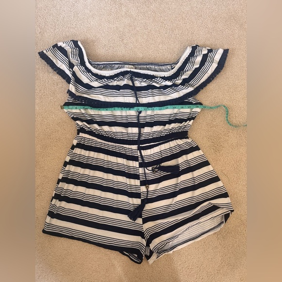Jolie & Joy Striped Off the Shoulder Romper - Picture 3 of 7